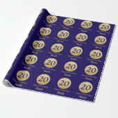 Happy 20th Birthday Navy Blue en Gold Glitter Cadeaupapier (Uitgerold)