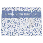 Happy 20th Birthday Number Pattern Blue and White Groot Cadeauzakje (Voorkant)