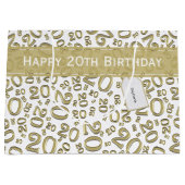 Happy 20th Birthday Number Pattern Gold/White Groot Cadeauzakje (Voorkant)