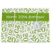Happy 20th Birthday Number Pattern Green/White Groot Cadeauzakje (Voorkant)