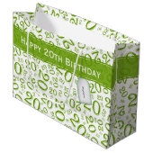 Happy 20th Birthday Number Pattern Green/White Groot Cadeauzakje (Voorkant Gekanteld)
