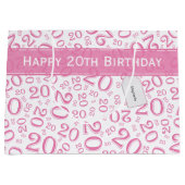 Happy 20th Birthday Number Pattern Pink and White Groot Cadeauzakje (Voorkant)