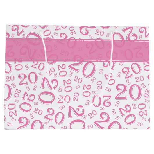 Happy 20th Birthday Number Pattern Pink and White Groot Cadeauzakje (Achterkant)