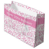 Happy 20th Birthday Number Pattern Pink and White Groot Cadeauzakje (Voorkant Gekanteld)
