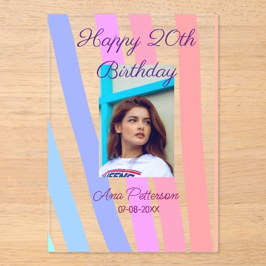 Happy 20th Birthday rainbow rustic boho lines phot Acryl Uitnodigingen (Voorkant)