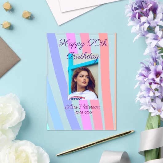Happy 20th Birthday rainbow rustic boho lines phot Acryl Uitnodigingen (Insitu (Huwelijk))