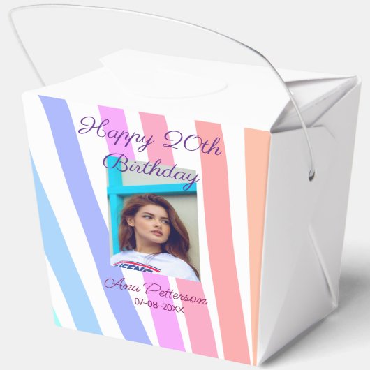 Happy 20th Birthday rainbow rustic boho lines phot Bedankdoosjes (Achterkant)