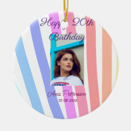 Happy 20th Birthday rainbow rustic boho lines phot Keramisch Ornament