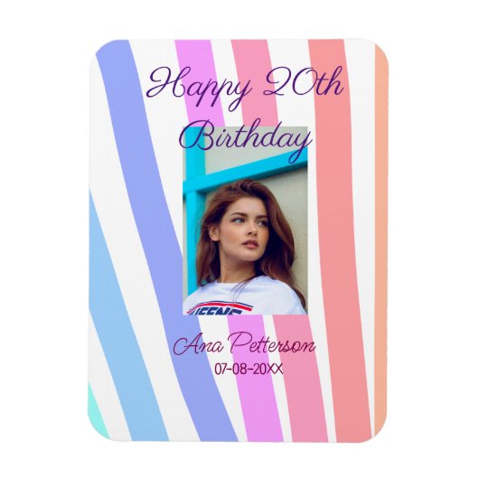 Happy 20th Birthday rainbow rustic boho lines phot Magneet (Verticaal)