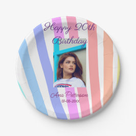 Happy 20th Birthday rainbow rustic boho lines phot Papieren Bordje