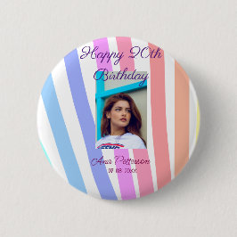 Happy 20th Birthday rainbow rustic boho lines phot Ronde Button 5,7 Cm