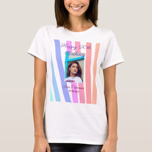 Happy 20th Birthday rainbow rustic boho lines phot T-shirt (Voorkant)
