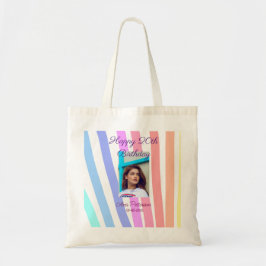 Happy 20th Birthday rainbow rustic boho lines phot Tote Bag