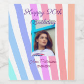 Happy 20th Birthday rainbow rustic boho lines phot Wijn Etiket (Enkel label)