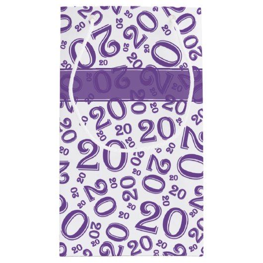 Happy 20th Birthday Random Number Pattern Paars Klein Cadeauzakje (Achterkant)