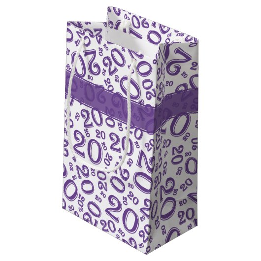 Happy 20th Birthday Random Number Pattern Paars Klein Cadeauzakje (Achterkant Gekanteld)