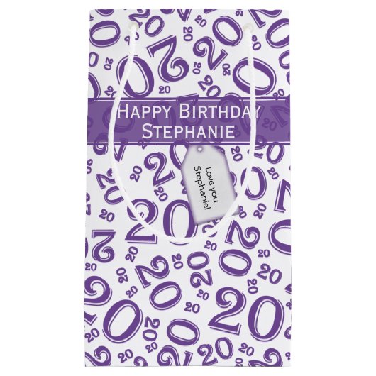 Happy 20th Birthday Random Number Pattern Paars Klein Cadeauzakje (Voorkant)