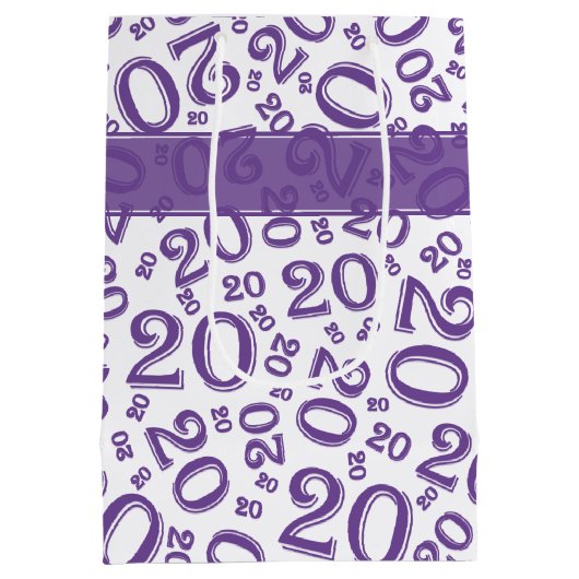 Happy 20th Birthday Random Number Pattern Paars Medium Cadeauzakje (Achterkant)