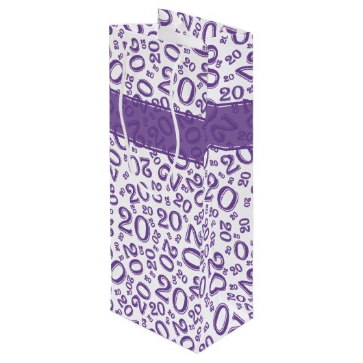 Happy 20th Birthday Random Number Pattern Paars S Wijn Cadeautas (Achterkant Gekanteld)