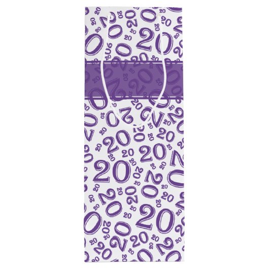 Happy 20th Birthday Random Number Pattern Paars S Wijn Cadeautas (Achterkant)