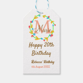 Happy 20th Birthday red add name monogram wreath Cadeaulabel