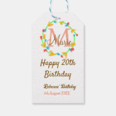Happy 20th Birthday red add name monogram wreath Cadeaulabel (Achterkant)