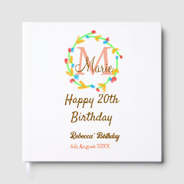 Happy 20th Birthday red add name monogram wreath Gastenboek