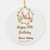 Happy 20th Birthday red add name monogram wreath Keramisch Ornament (Achterkant)