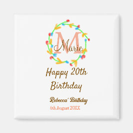 Happy 20th Birthday red add name monogram wreath Magneet