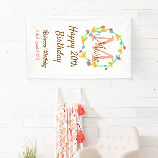 Happy 20th Birthday red add name monogram wreath Spandoek (Insitu)