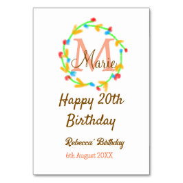 Happy 20th Birthday red voeg naam monogram krans t Kaart