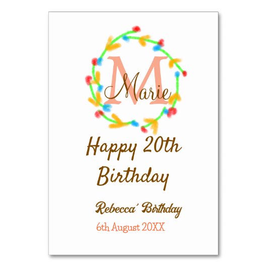 Happy 20th Birthday red voeg naam monogram krans t Kaart (Voorkant)