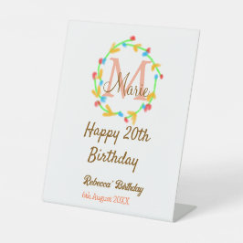 Happy 20th Birthday red voeg naam monogram krans t Reclamebord Met Voetstuk