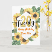 Happy 20th Birthday Sunflower Greeting Kaart (Gele Bloem)