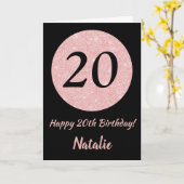 Happy 20th Birthday Zwart en Roos Pink Gold Kaart (Gele Bloem)