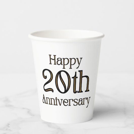 Happy 20th Jubileum Paper Cups Papieren Bekers (Voorkant)