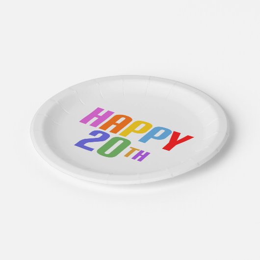 Happy 20th papieren bordje (Gekanteld)