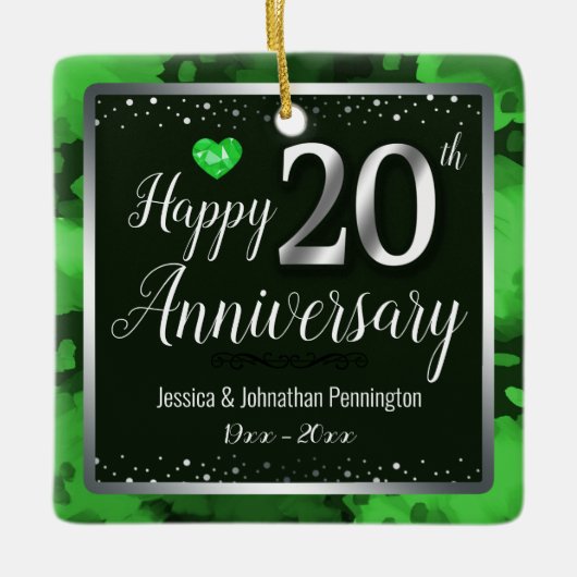 Happy 20th Wedding Jubileum - Aangepaste naam Keramisch Ornament (Voorkant)
