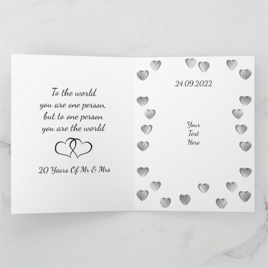 Happy 20th Wedding Jubileum Kaart voor vrouw (Binnen)