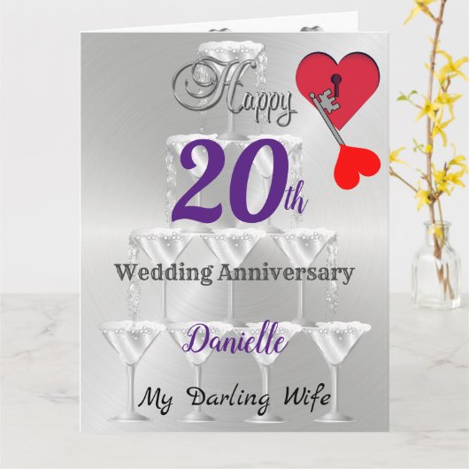 Happy 20th Wedding Jubileum Kaart voor vrouw (Gele Bloem)