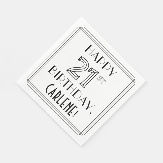 HAPPY 21ST BIRTHDAY; Art Deco Style; aangepaste na Servet (Hoek)