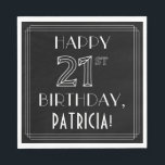 HAPPY 21ST BIRTHDAY; Art Deco Style; aangepaste na Servet<br><div class="desc">Deze luxe Raring Twenties-tijdperk inspireerde de kunstdecostijlverjaardag met het papieren servet-ontwerp met het bericht "HAPPY 21ST BIRTHDAY", plus een aanpasbare naam van de ontvanger. Het aantal "21ST"heeft een fancy geometrische lijnstijl het stileren, en er is ook een beklede grens rond het bericht van de verjaardagsgroet. Deze elegante papieren luiers kunnen...</div>