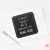 HAPPY 21ST BIRTHDAY; Art Deco Style; aangepaste na Vierkante Sticker (Envelop)