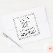 HAPPY 21ST BIRTHDAY, Art Deco Style, aangepaste na Vierkante Sticker (Envelop)