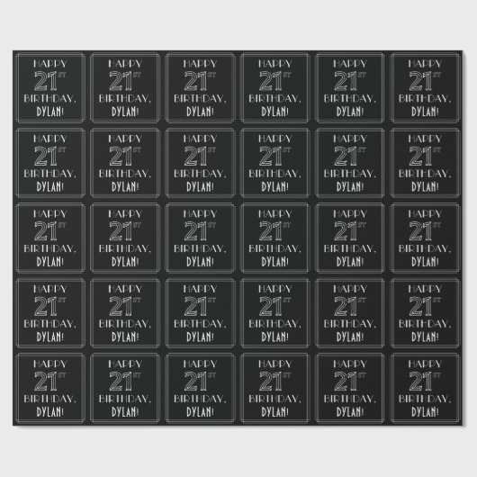 HAPPY 21ST BIRTHDAY; Art Deco Style met aangepaste Cadeaupapier (Vlak)