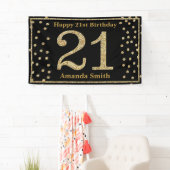Happy 21st Birthday Banner Black en Gold Glitter (Insitu)