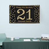 Happy 21st Birthday Banner Black en Gold Glitter (Beurs)