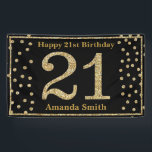 Happy 21st Birthday Banner Black en Gold Glitter<br><div class="desc">Fijne 21ste verjaardag Banner Black en Gold Glitter Confetti. Afdrukbaar digitaal. Voor verdere aanpassing,  te klikken gelieve de knoop "van de Aanpassing het"en ons ontwerphulpmiddel te gebruiken om deze sjabloon te wijzigen.</div>