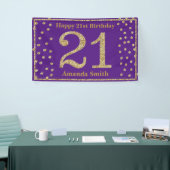 Happy 21st Birthday Banner Paarse en gouden glitte (Beurs)