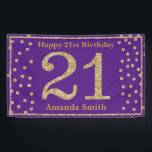 Happy 21st Birthday Banner Paarse en gouden glitte<br><div class="desc">Happy 21st Birthday Banner Paarse en gouden glitter Confetti. Printbaar digitaal. Voor verdere aanpassing klikt u op de knop "Aanpassen" en gebruikt u onze ontwerptool om deze sjabloon te wijzigen.</div>